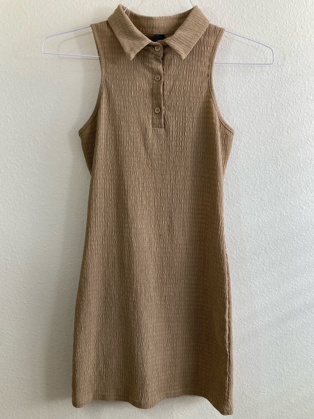 Cider Tan Sleeveless Shirred Shirtdress Size XS Point Collar
